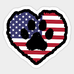 Dog Paw Print American Heart Pet Paw Flag USA Patriotic Sticker